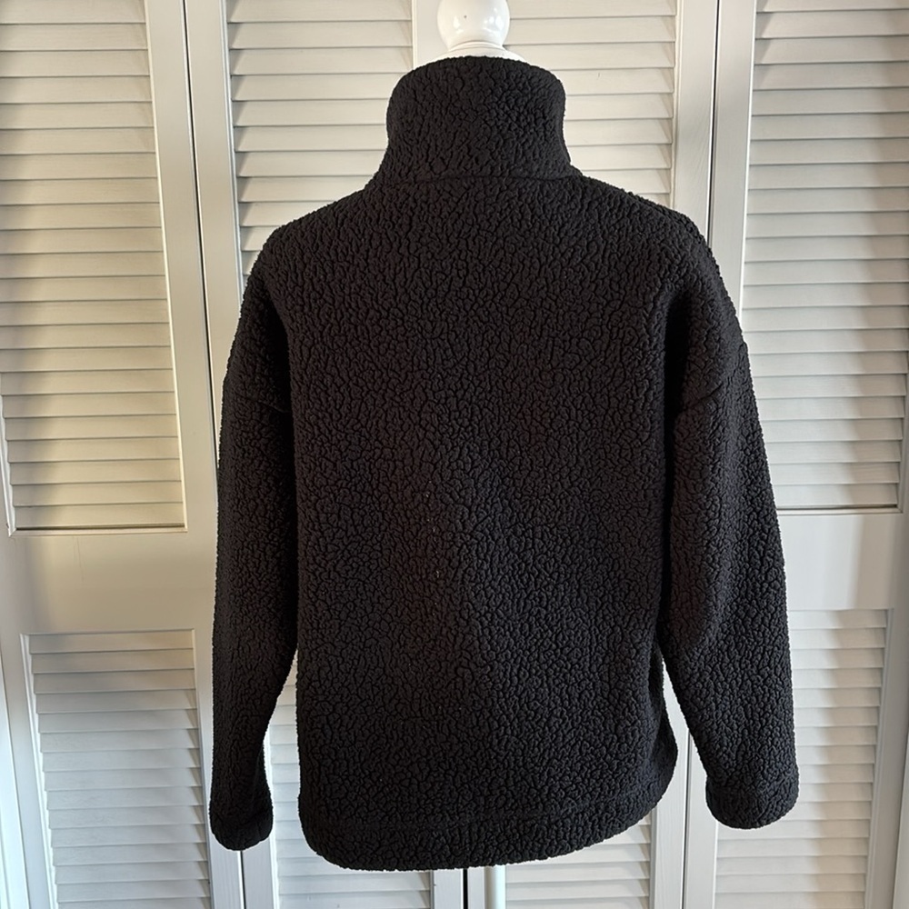 J. Crew Snap Collar Sherpa Polartec® Fleece Pullover Jacket Women’s Black Size M - Picture 3 of 12